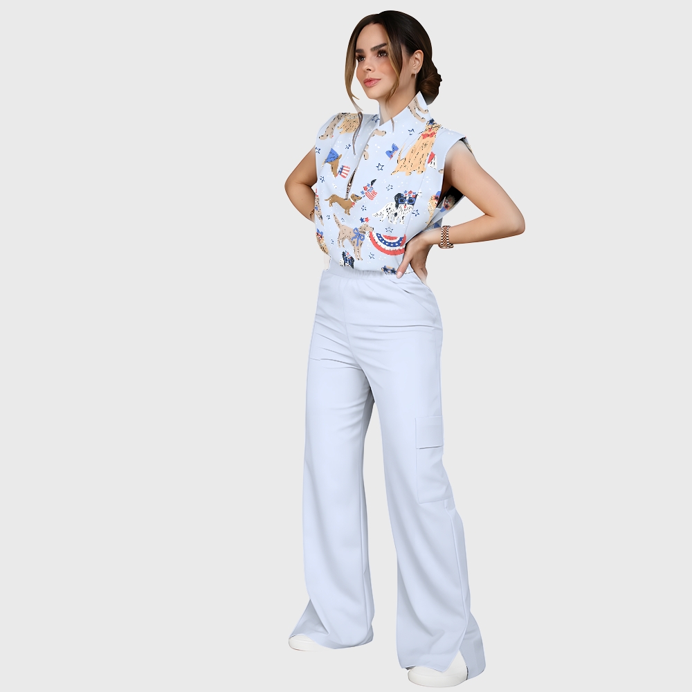 Women's July 4th Dog Printed Scrub Set SA02