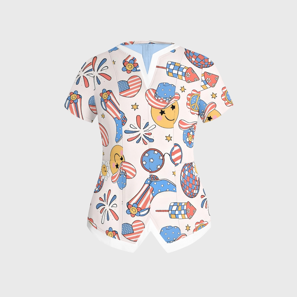 Women's Patriotic Cowgirl Printed Scrub Set SA05