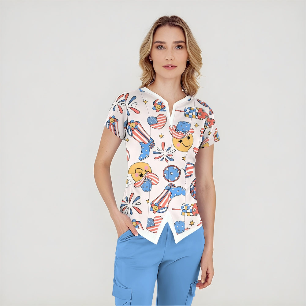 Women's Patriotic Cowgirl Printed Scrub Set SA05