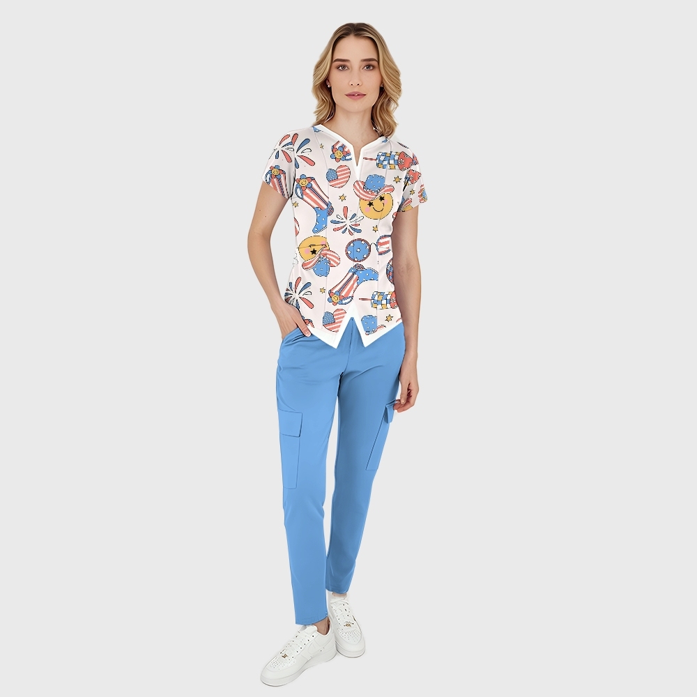 Women's Patriotic Cowgirl Printed Scrub Set SA05