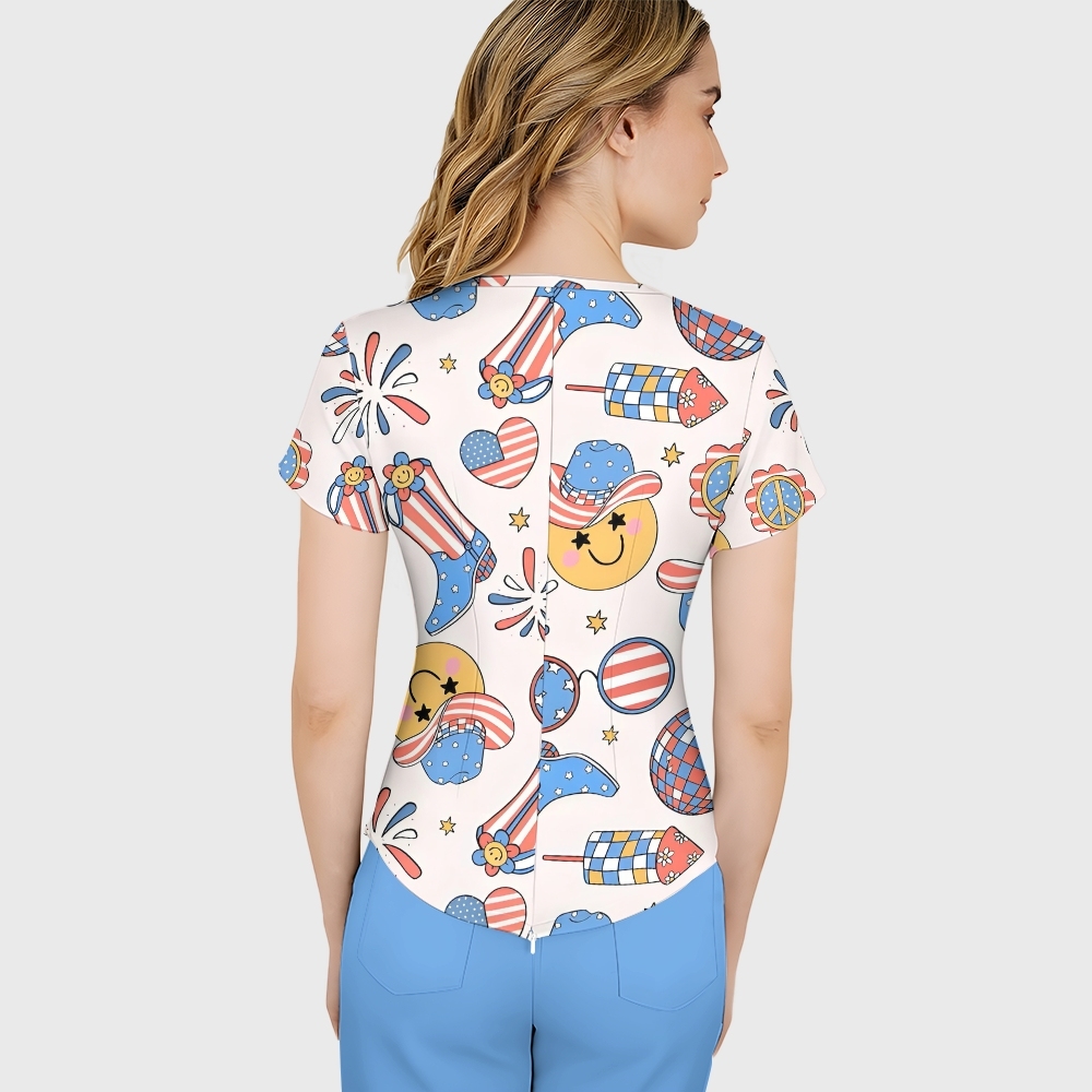Women's Patriotic Cowgirl Printed Scrub Set SA05
