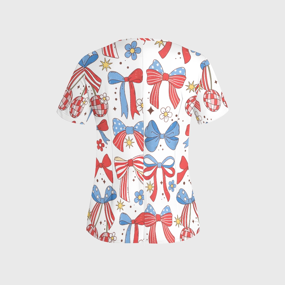 Women's Patriotic Bows Printed Scrub Set SA06
