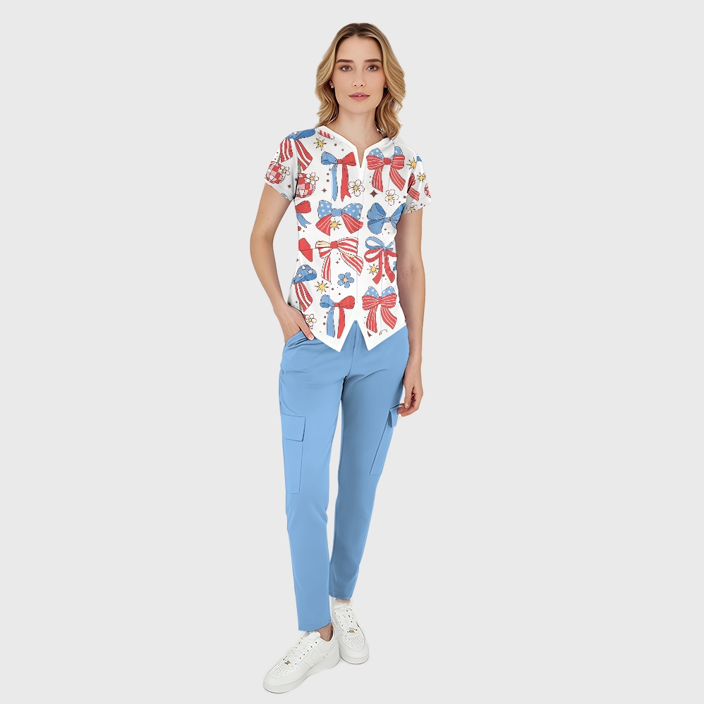 Women's Patriotic Bows Printed Scrub Set SA06