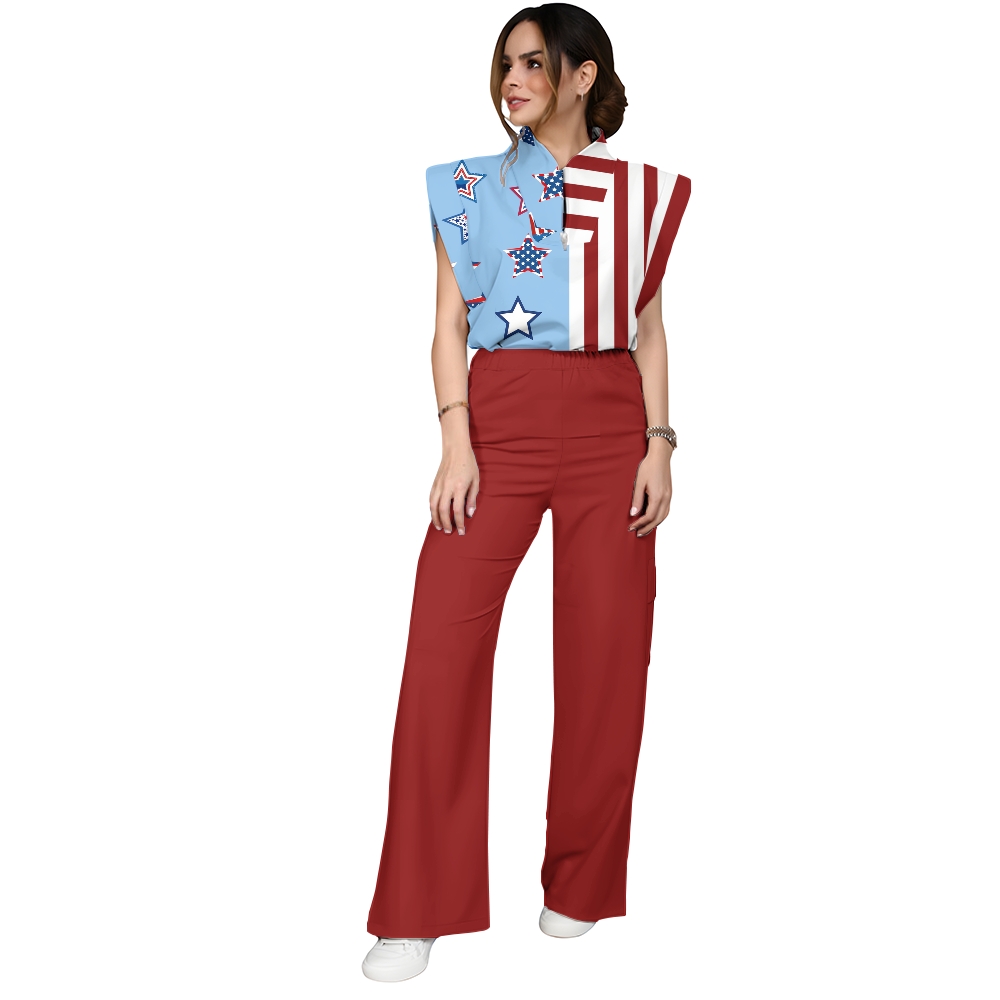 Women's July 4th Printed Scrub Set SA04