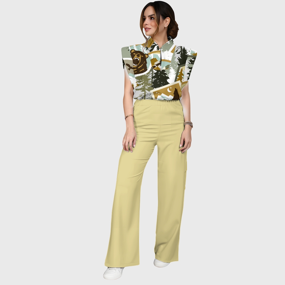 Women's Camouflage Widelife Printed Scrub Set ST861