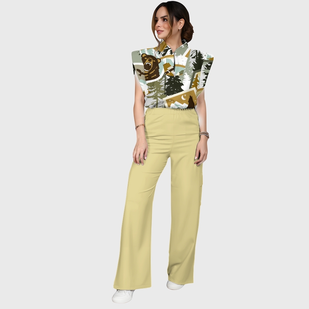 Women's Camouflage Widelife Printed Scrub Set ST861