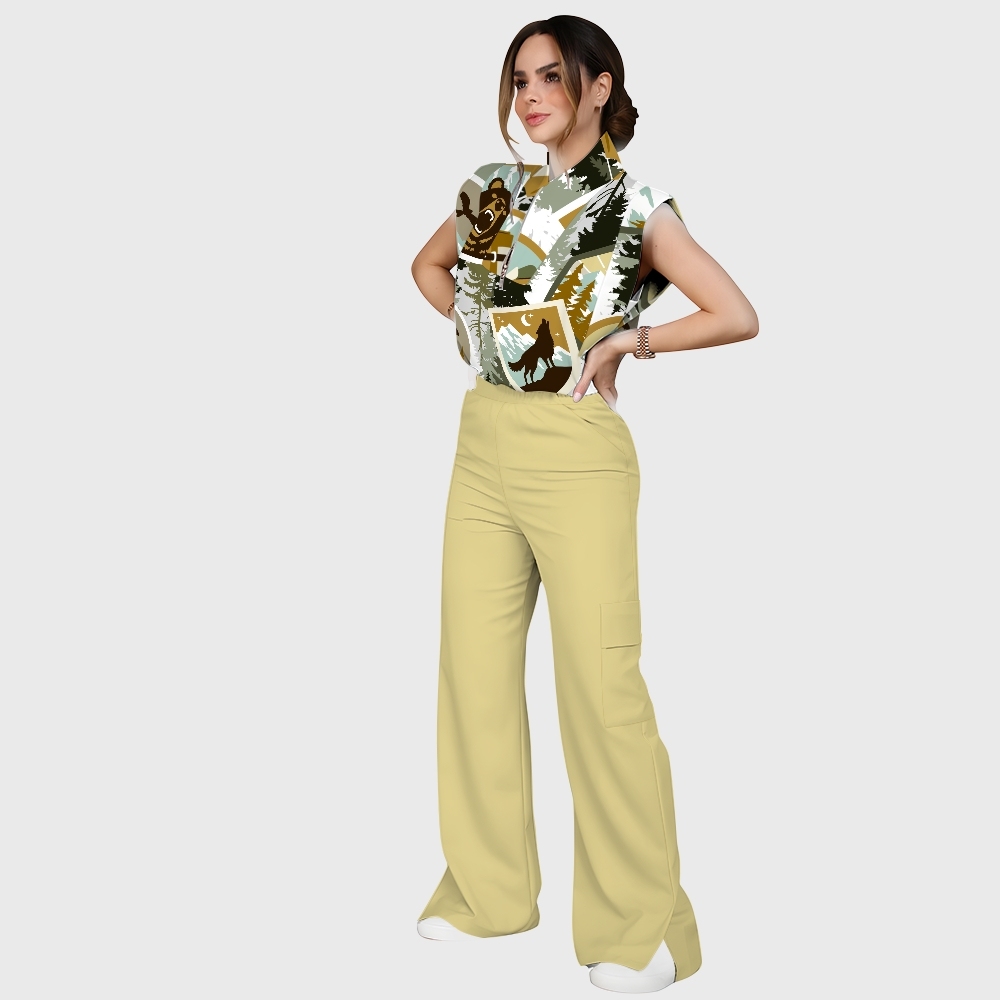 Women's Camouflage Widelife Printed Scrub Set ST861