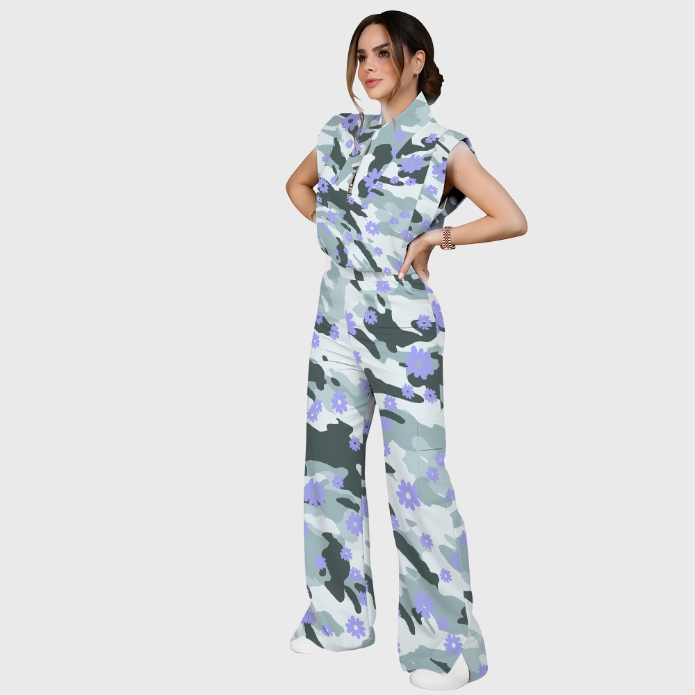 Women's Camouflage Floral Printed Scrub Set ST863