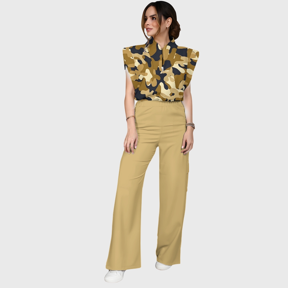 Women's Khaki Camouflage Printed Scrub Set ST864