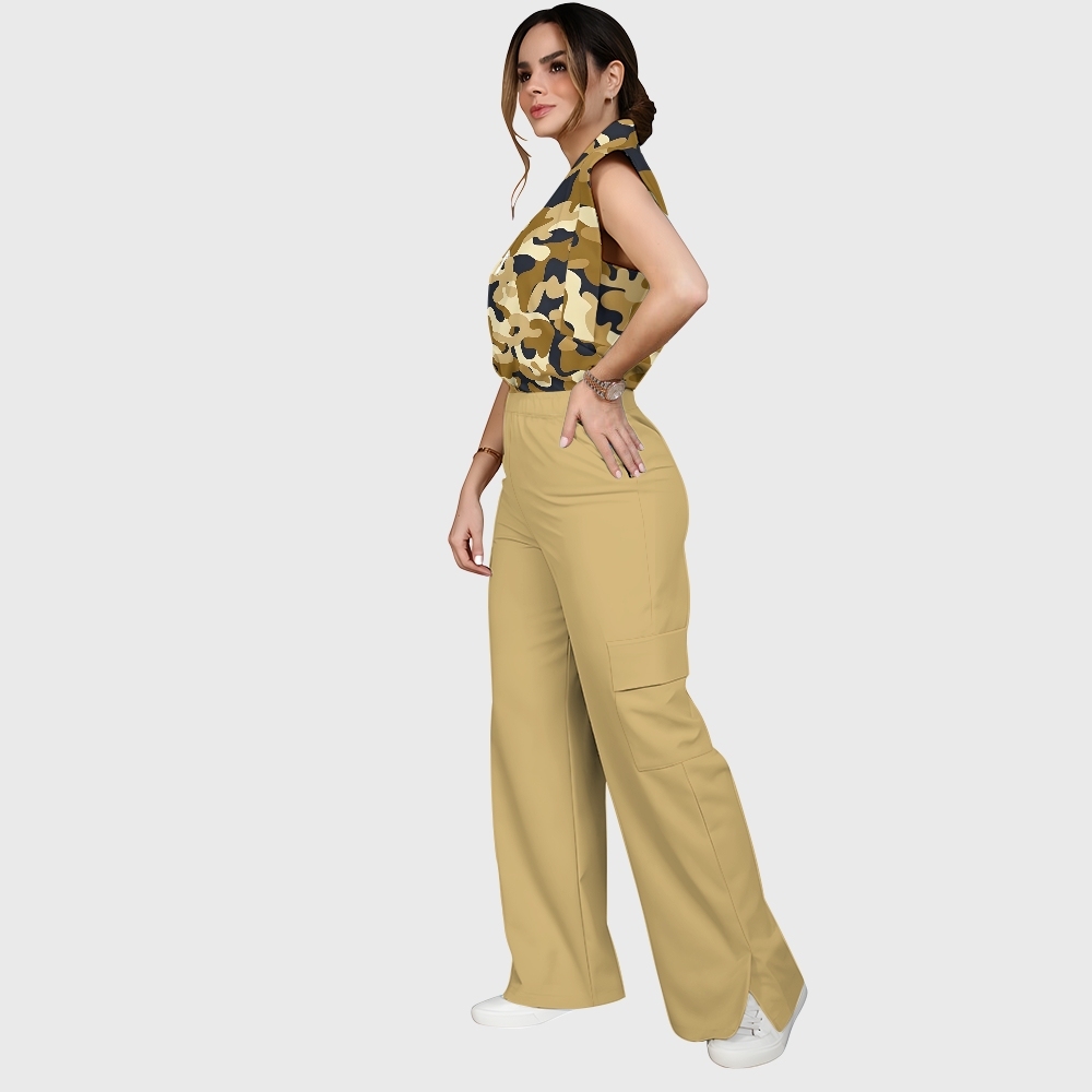 Women's Khaki Camouflage Printed Scrub Set ST864