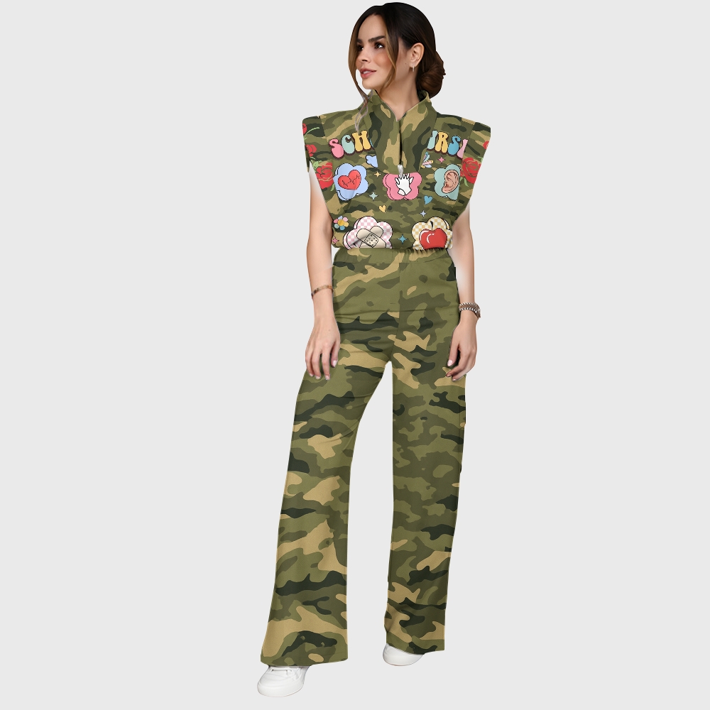 Women's School Nurse Camo Printed Scrub Set ST867
