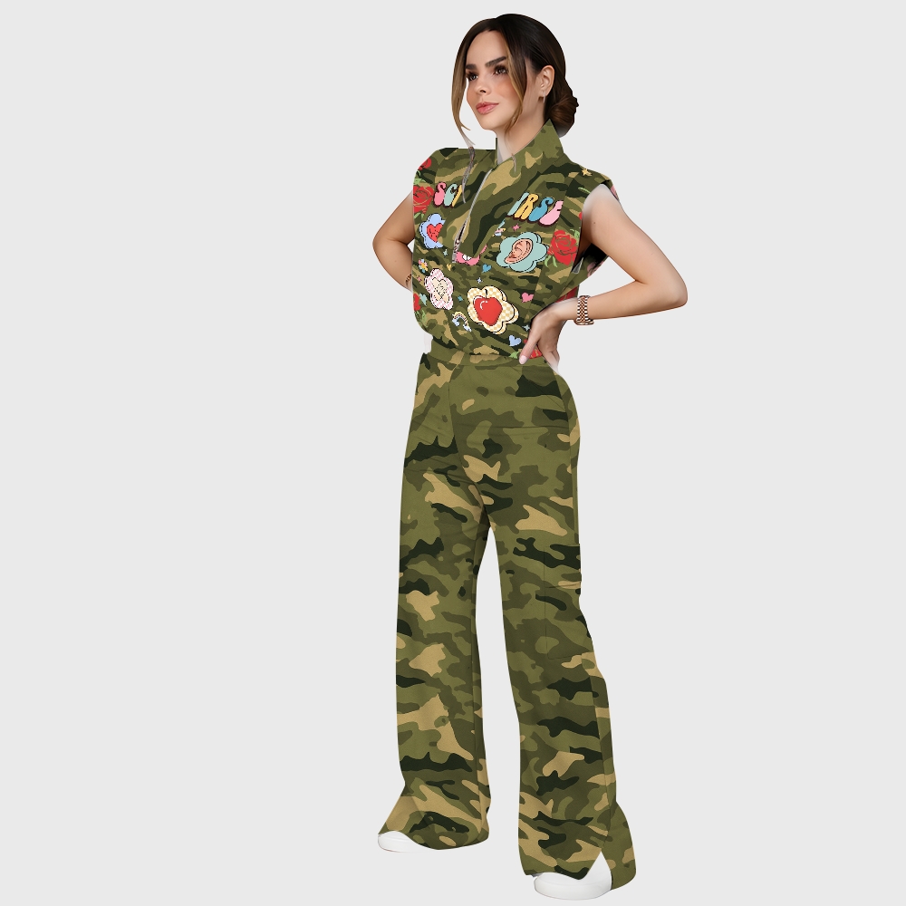 Women's School Nurse Camo Printed Scrub Set ST867