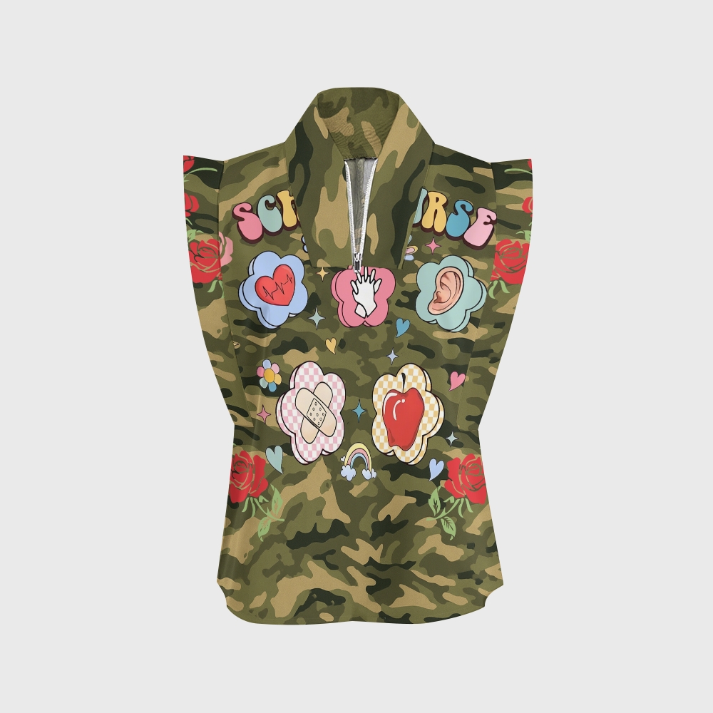 Women's School Nurse Camo Printed Scrub Set ST867