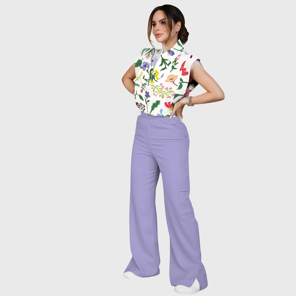 Women's Earth Day Daisies Printed Scrub Set SF02