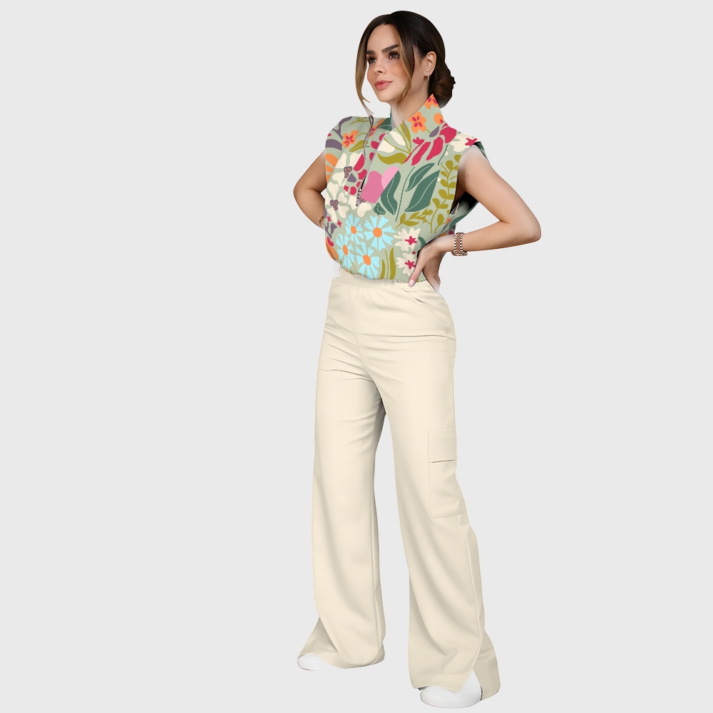 Women's Retro Psychedelic Floral Printed Scrub Set SF03