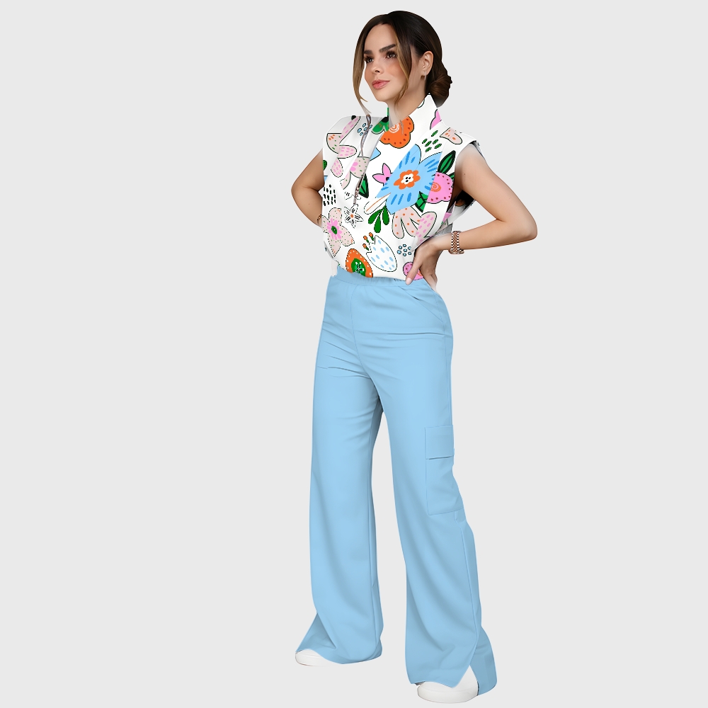 Women's Vintage Mod Floral Printed Scrub Set SF04