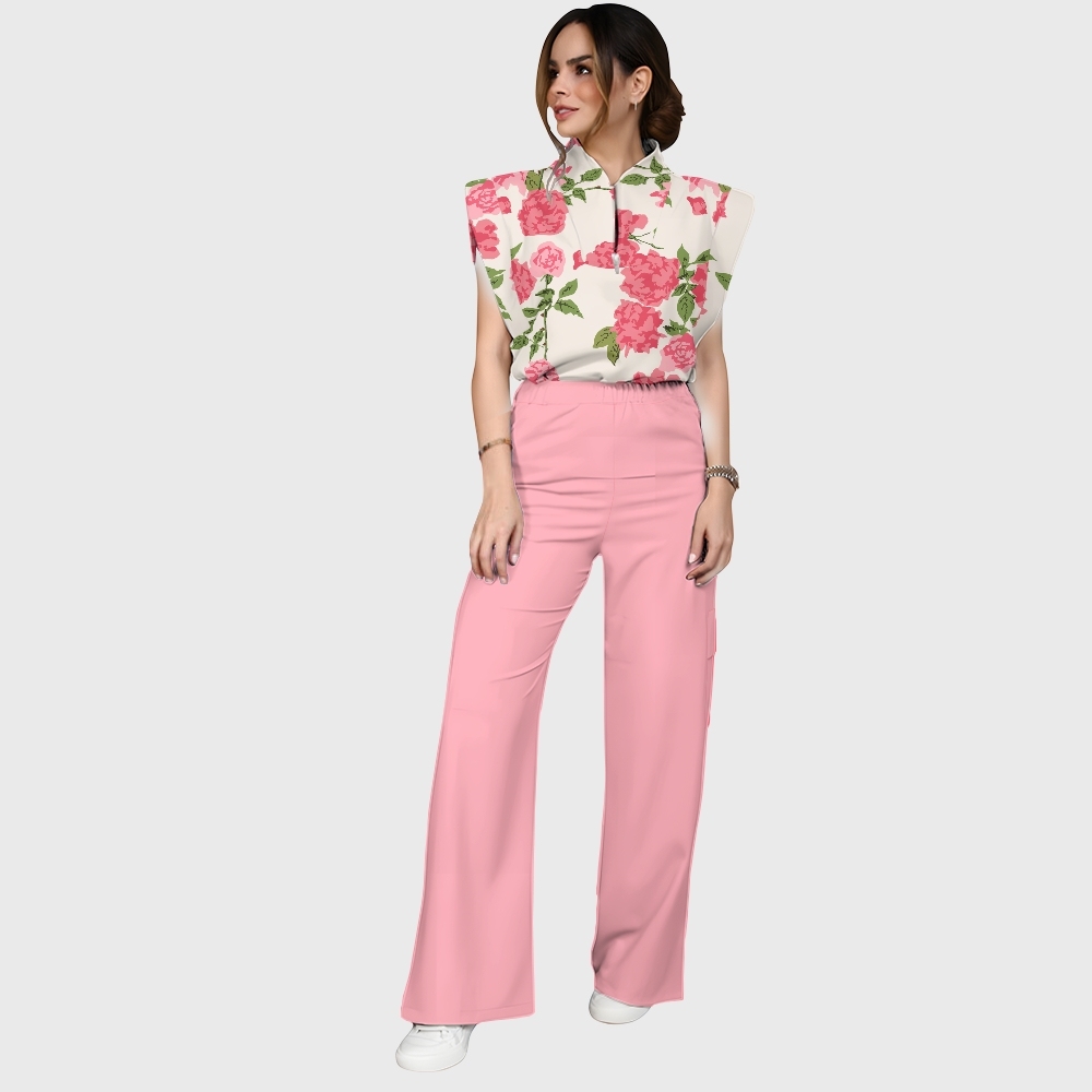 Women's Romantic Rose Garden Printed Scrub Set SF06