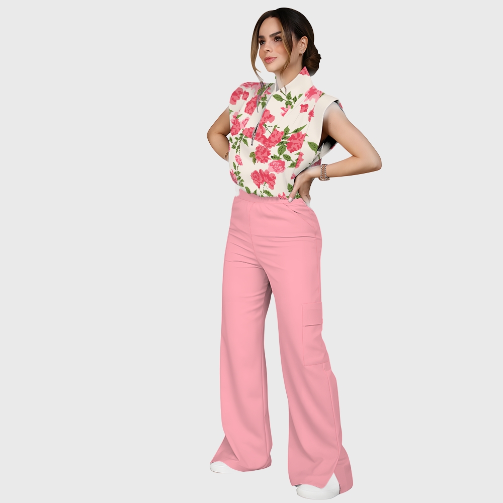 Women's Romantic Rose Garden Printed Scrub Set SF06