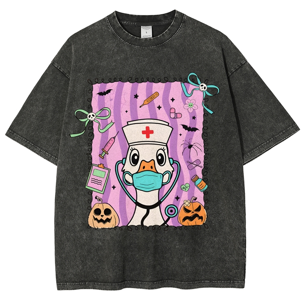 Silly Goose Halloween Nurse Washed Vintage T-shirt