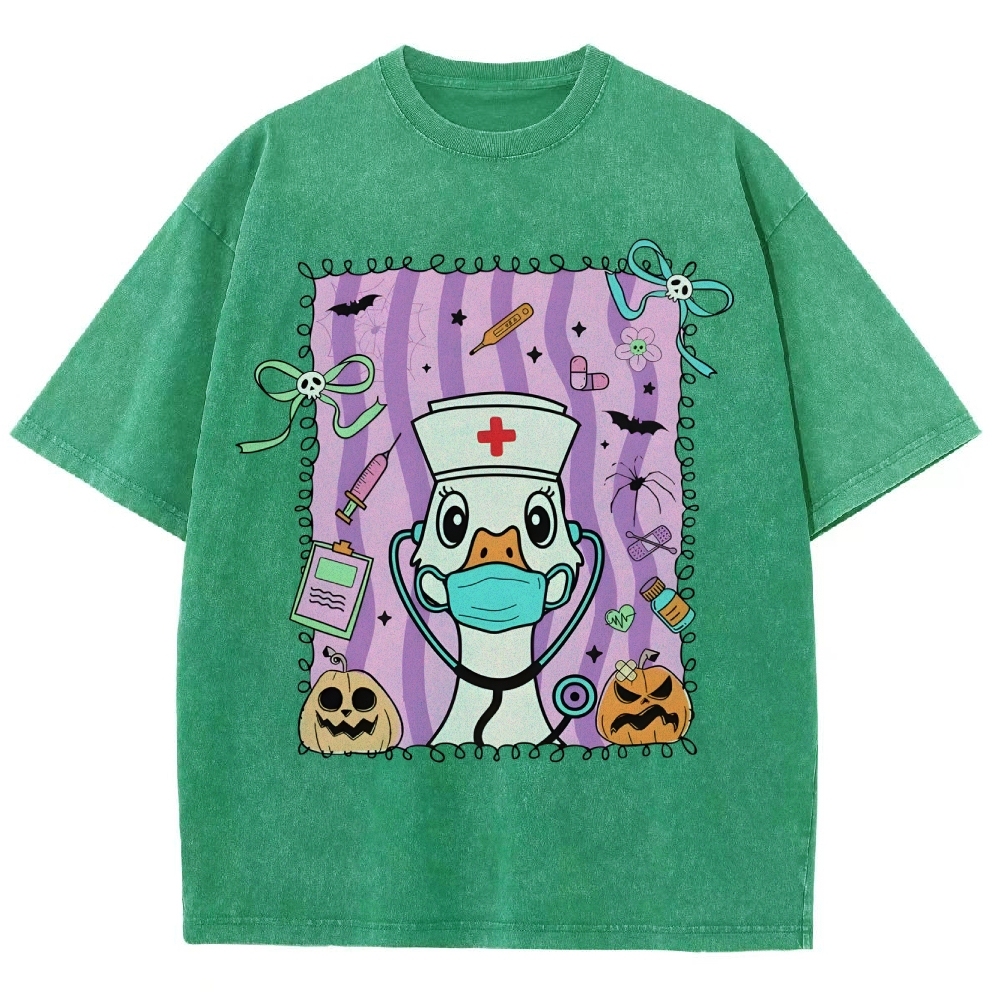 Silly Goose Halloween Nurse Washed Vintage T-shirt