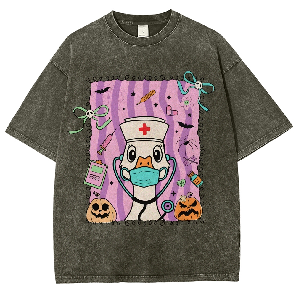 Silly Goose Halloween Nurse Washed Vintage T-shirt