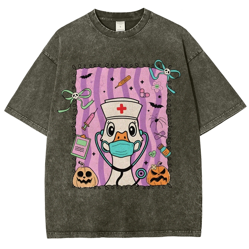 Silly Goose Halloween Nurse Washed Vintage T-shirt