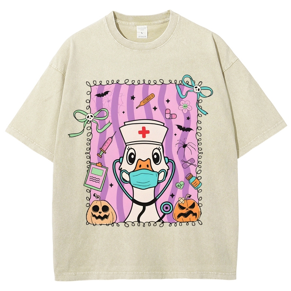 Silly Goose Halloween Nurse Washed Vintage T-shirt