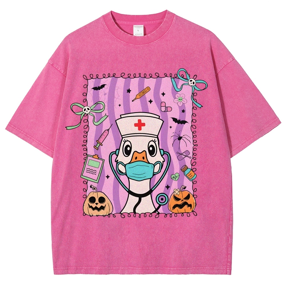 Silly Goose Halloween Nurse Washed Vintage T-shirt