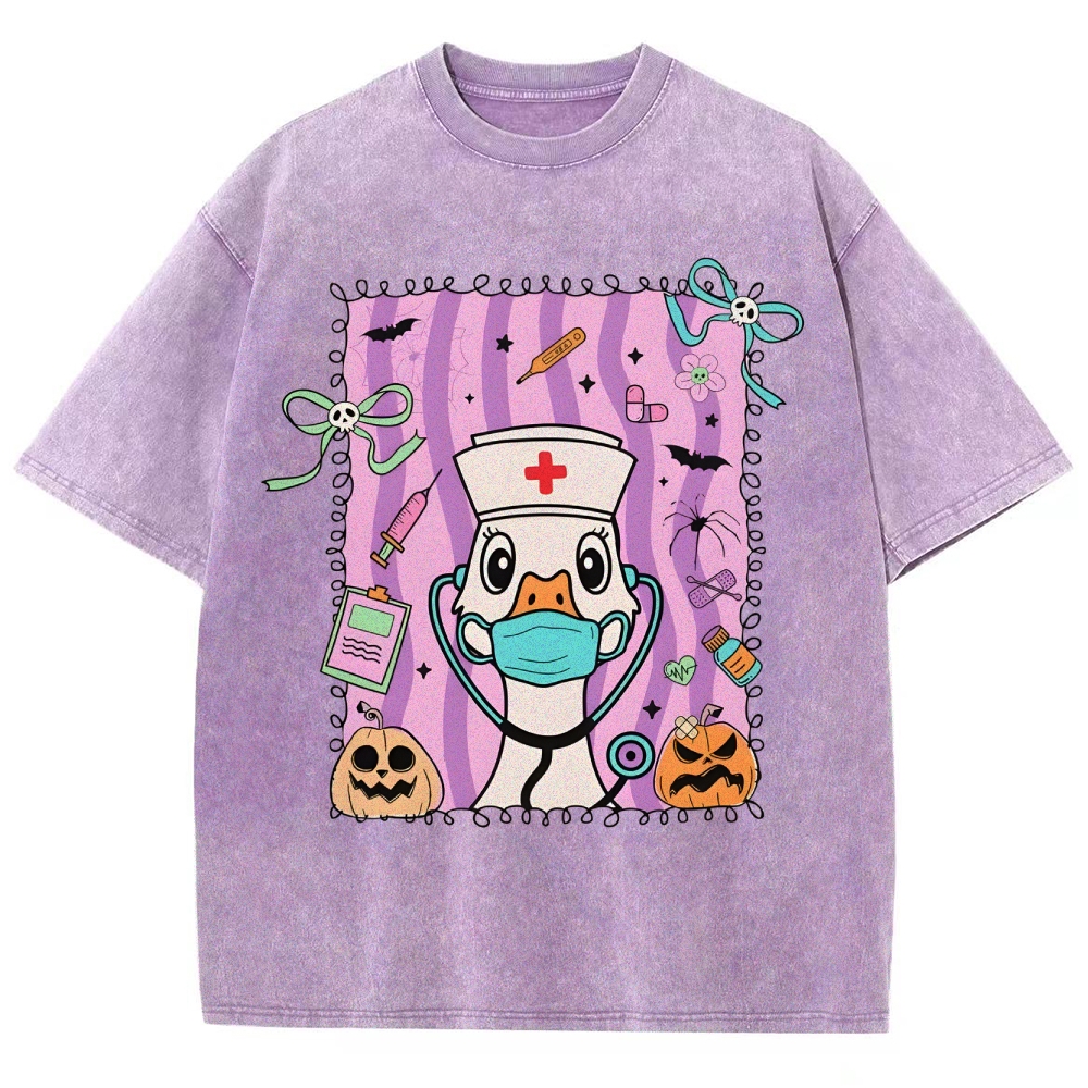 Silly Goose Halloween Nurse Washed Vintage T-shirt