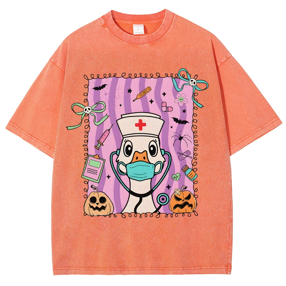 Silly Goose Halloween Nurse Washed Vintage T-shirt