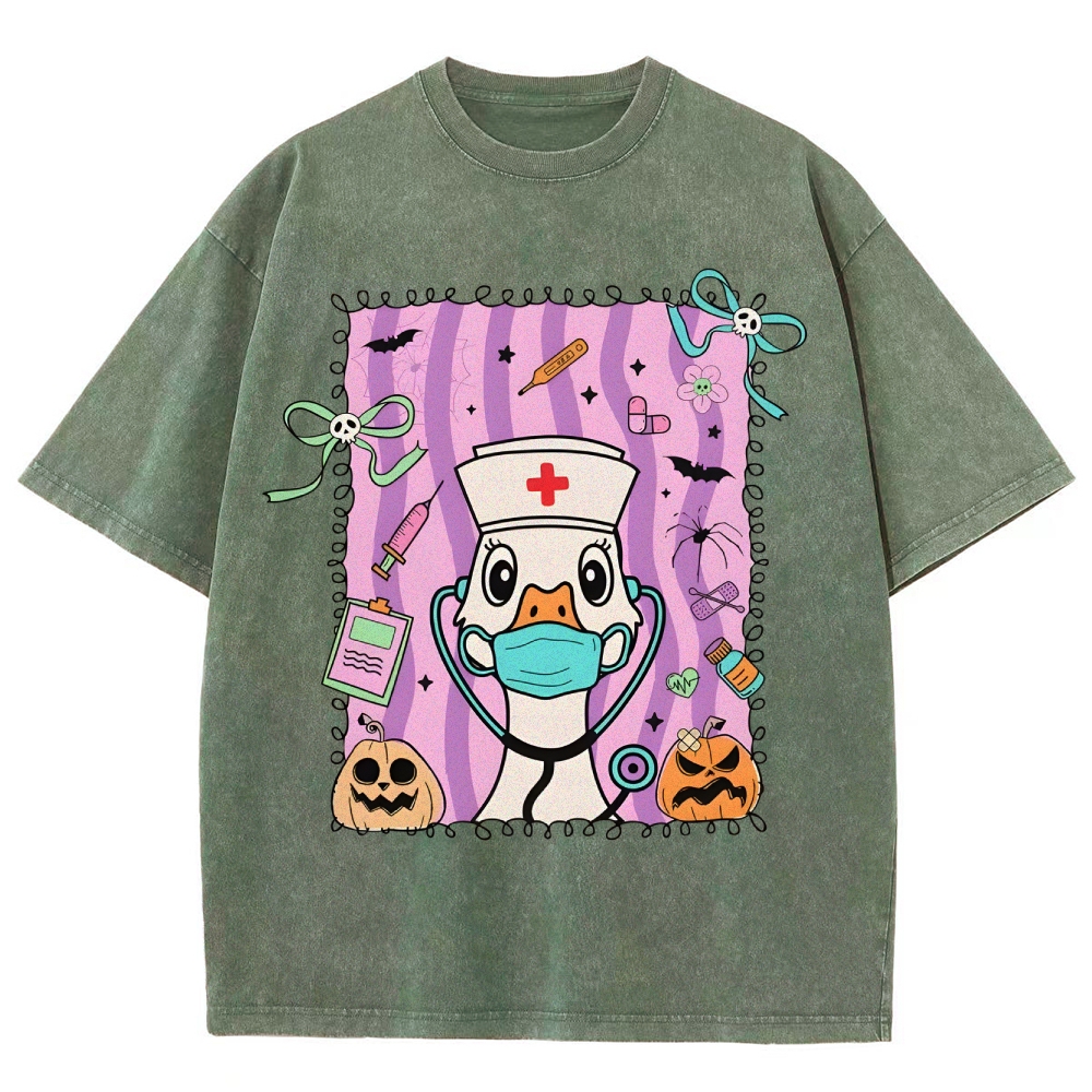 Silly Goose Halloween Nurse Washed Vintage T-shirt