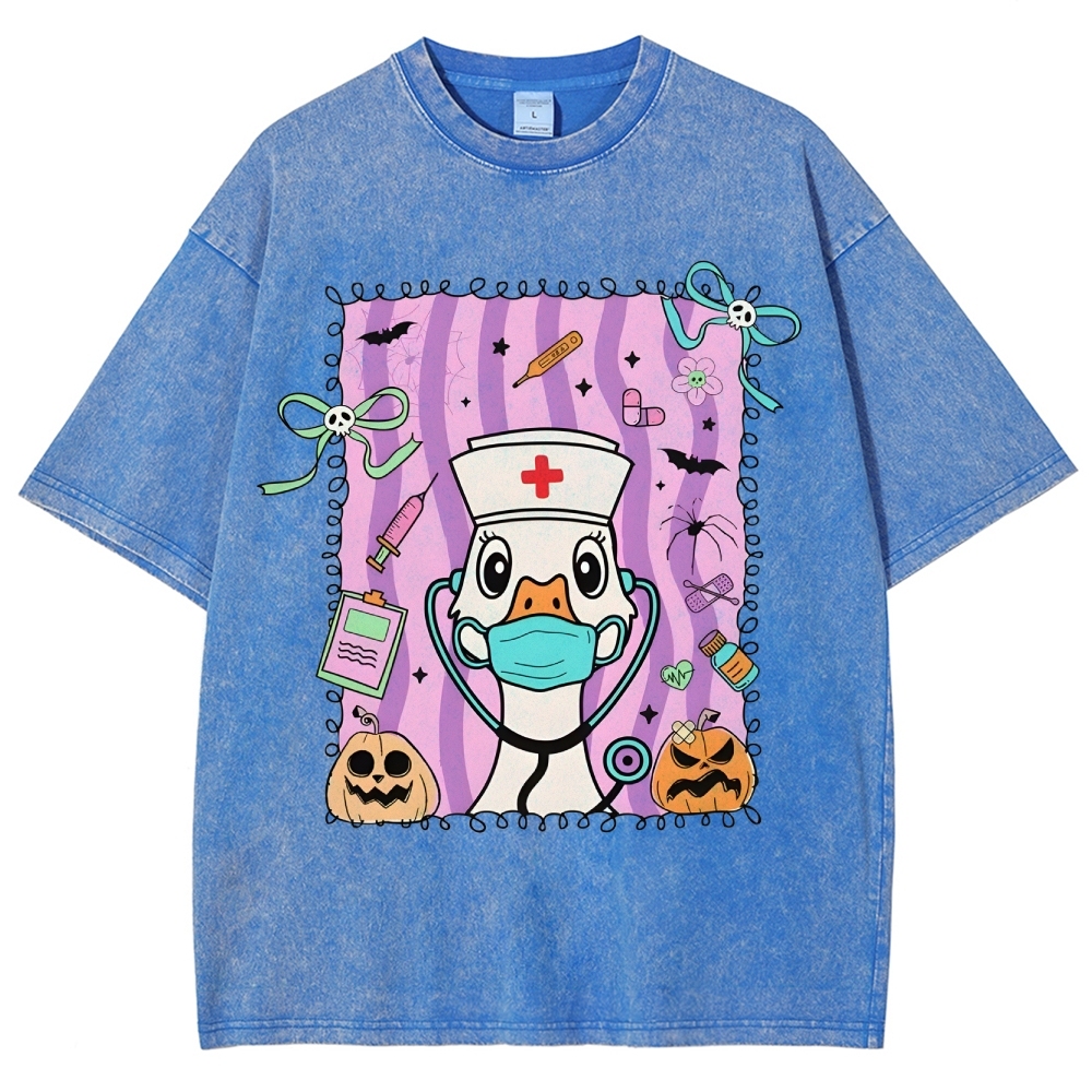 Silly Goose Halloween Nurse Washed Vintage T-shirt