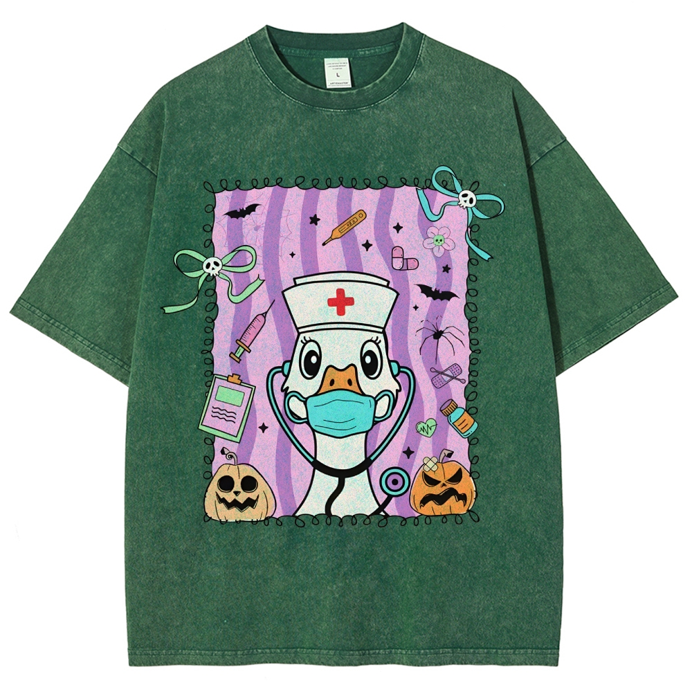 Silly Goose Halloween Nurse Washed Vintage T-shirt