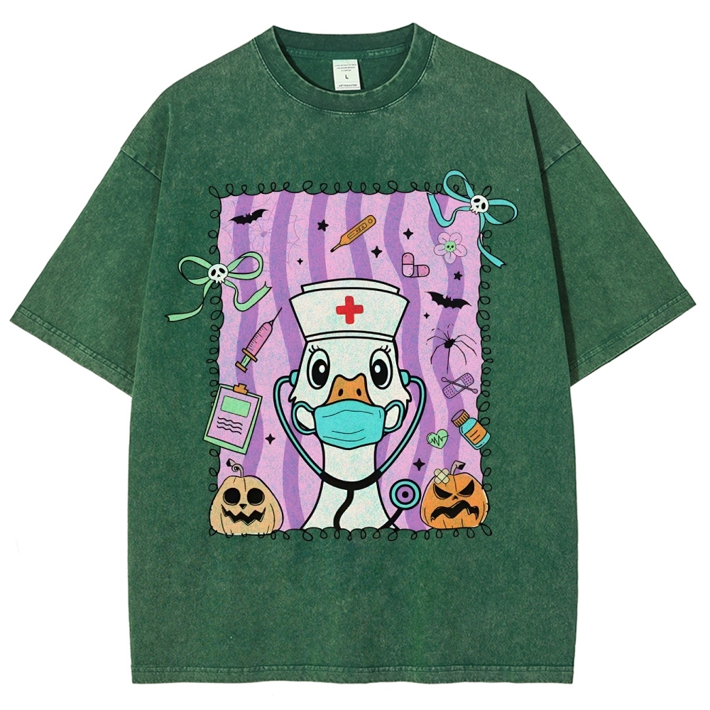 Silly Goose Halloween Nurse Washed Vintage T-shirt