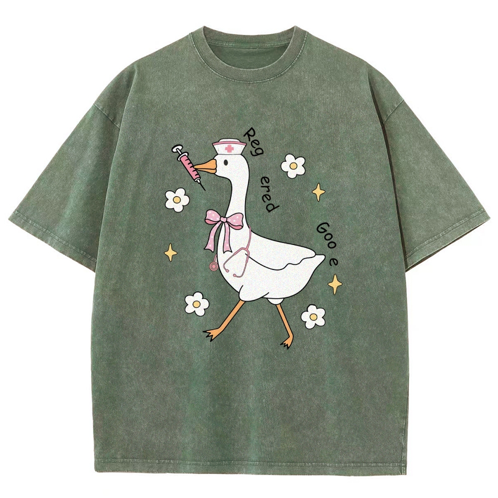 Cute Registered Nurse Silly Goose Washed Vintage T-shirt