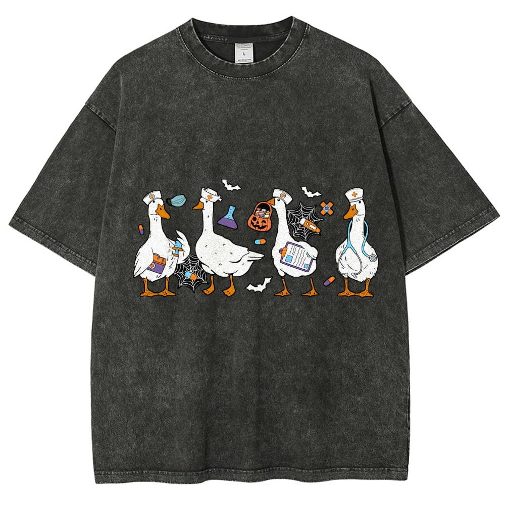 Halloween Nurse Silly Goose Washed Vintage T-shirt
