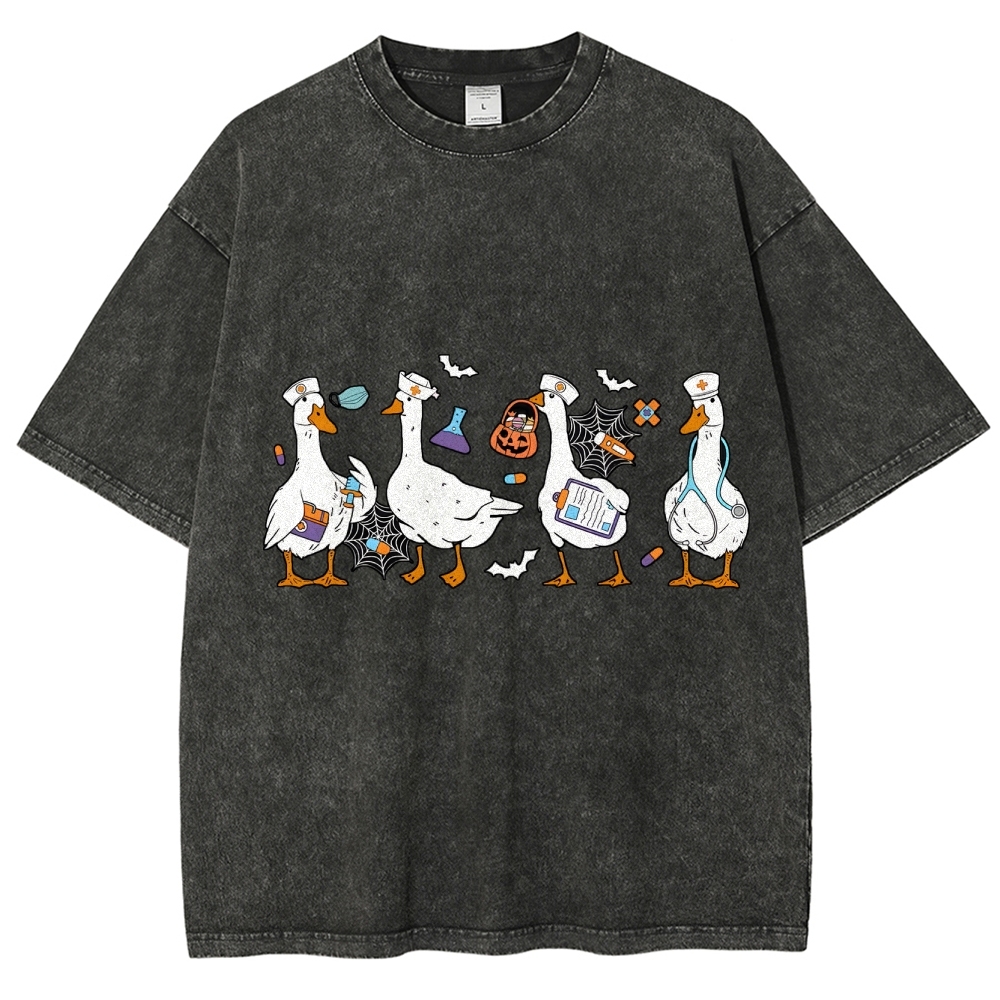 Halloween Nurse Silly Goose Washed Vintage T-shirt