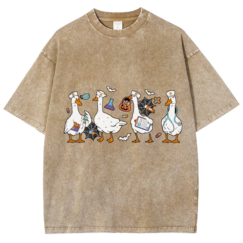 Halloween Nurse Silly Goose Washed Vintage T-shirt