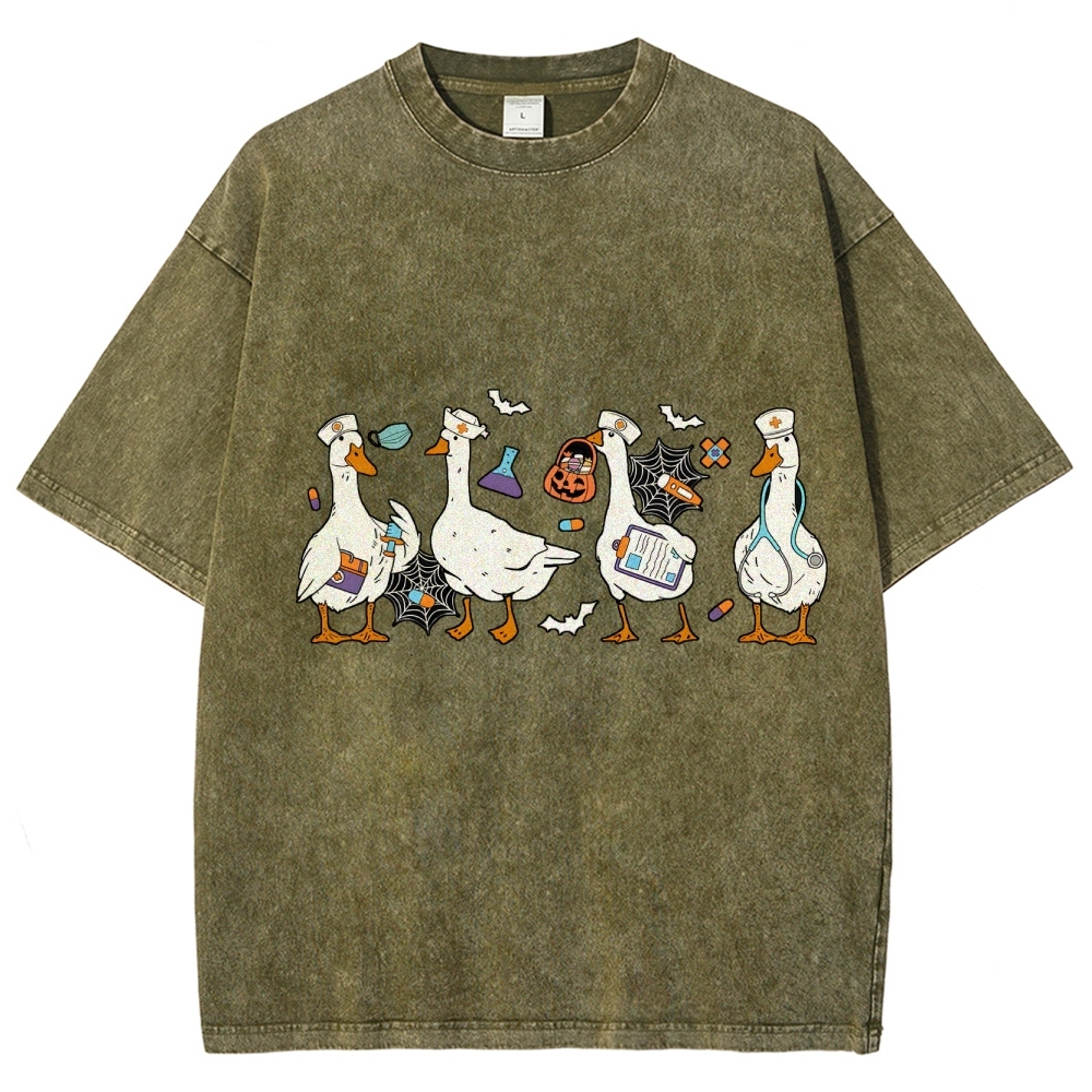 Halloween Nurse Silly Goose Washed Vintage T-shirt