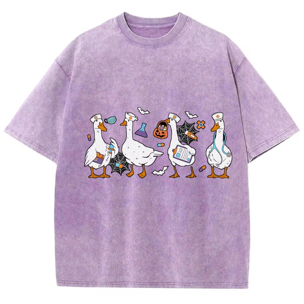 Halloween Nurse Silly Goose Washed Vintage T-shirt