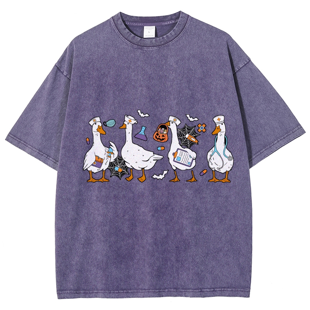 Halloween Nurse Silly Goose Washed Vintage T-shirt