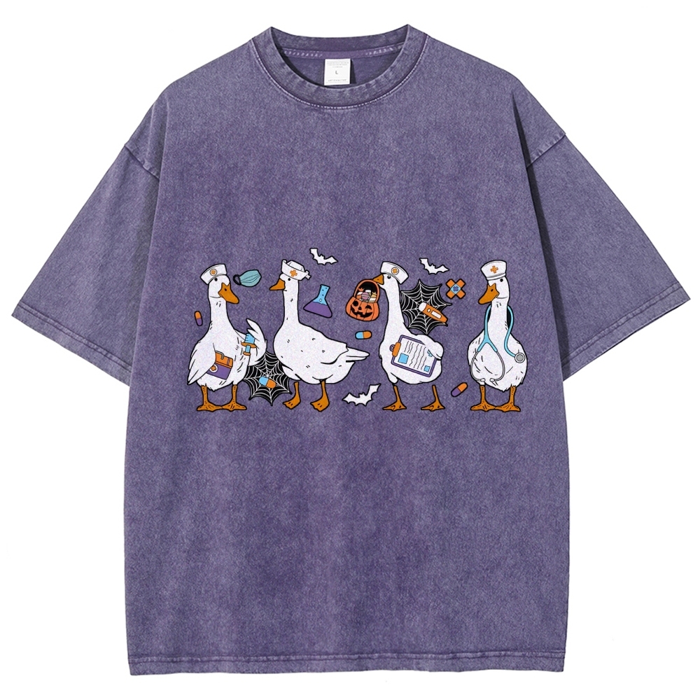 Halloween Nurse Silly Goose Washed Vintage T-shirt