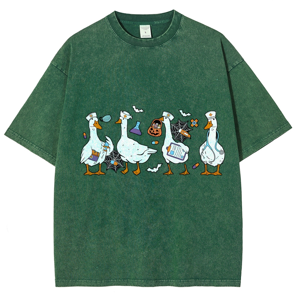 Halloween Nurse Silly Goose Washed Vintage T-shirt