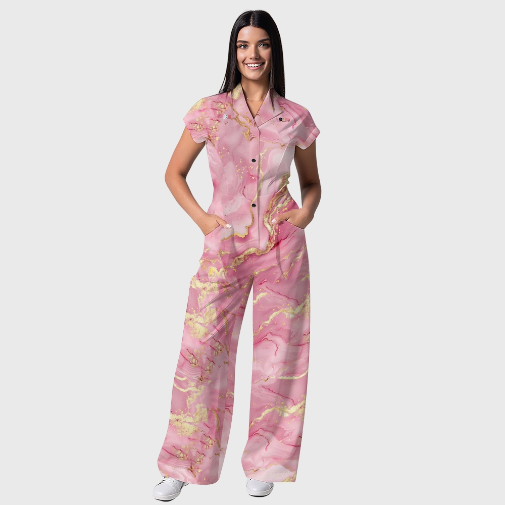Women's Pink Marble Print Wide-Leg Jumpsuit