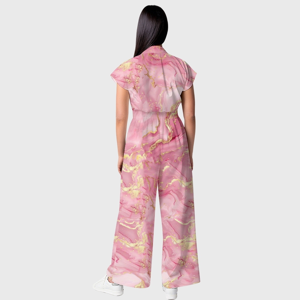 Women's Pink Marble Print Wide-Leg Jumpsuit