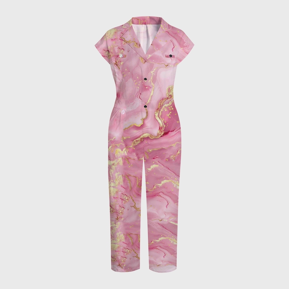 Women's Pink Marble Print Wide-Leg Jumpsuit