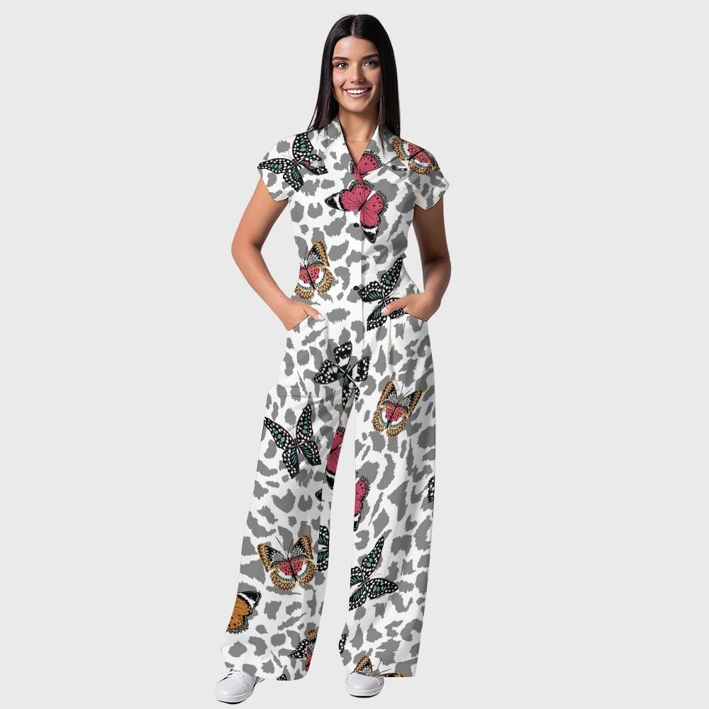 Women's Butterfly Leopard Print Wide-Leg Jumpsuit