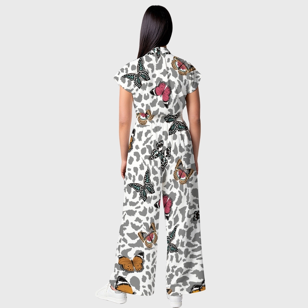 Women's Butterfly Leopard Print Wide-Leg Jumpsuit
