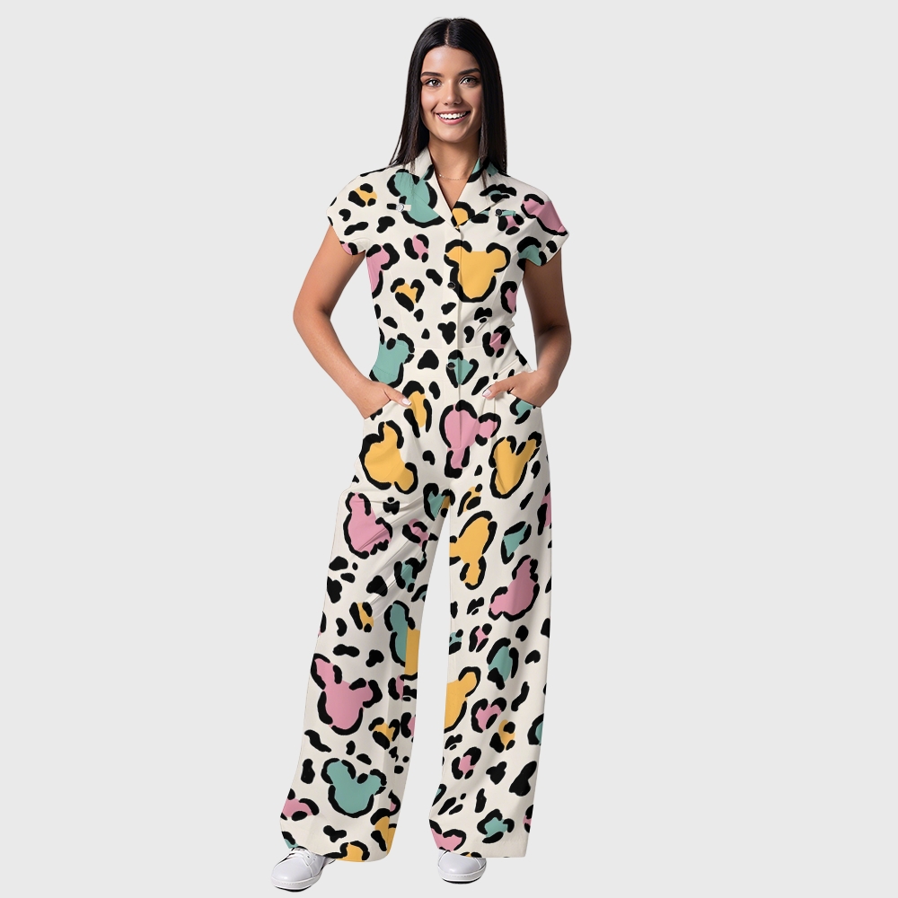 omen's Cute Mouse Print Wide-Leg Jumpsuit
