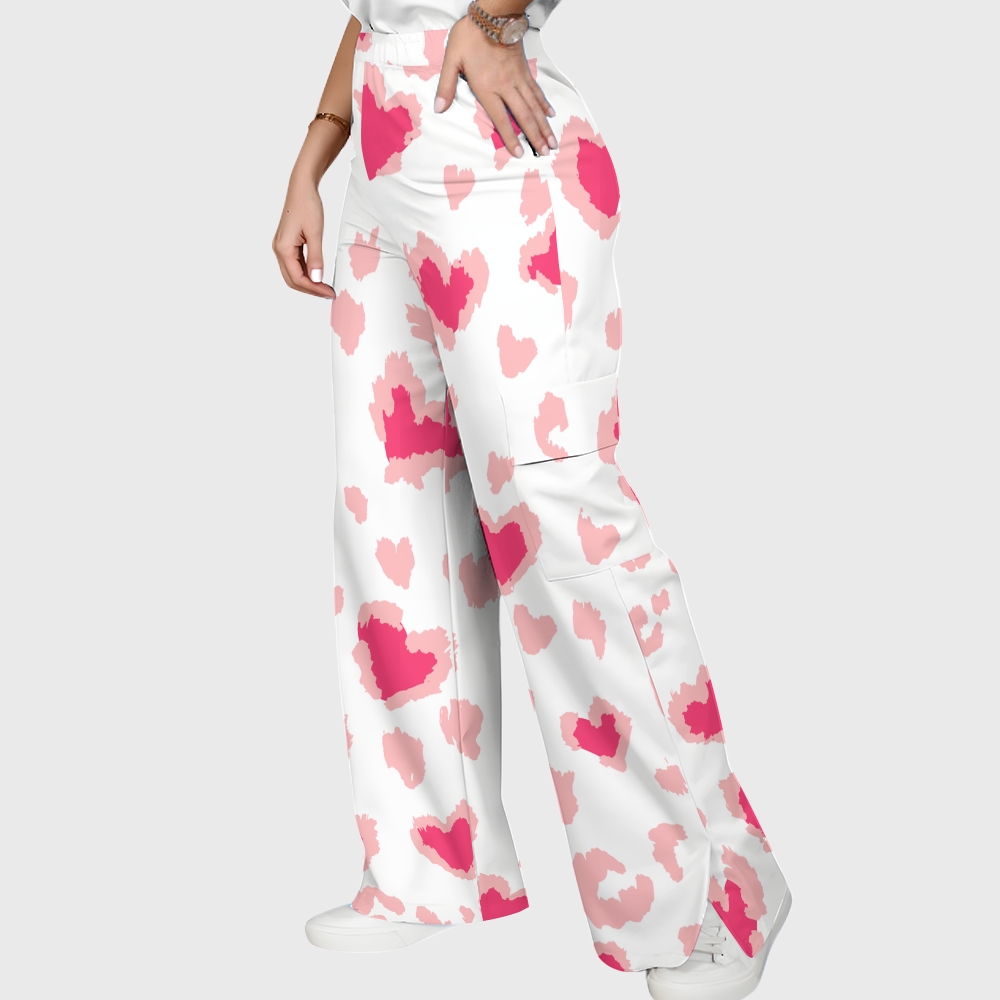 Women's Leopard Jaguar Heart Printed Scrub Set CL02